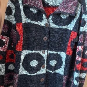The Territory Ahead Geometric Knit Cardigan - Red, Black, Gray